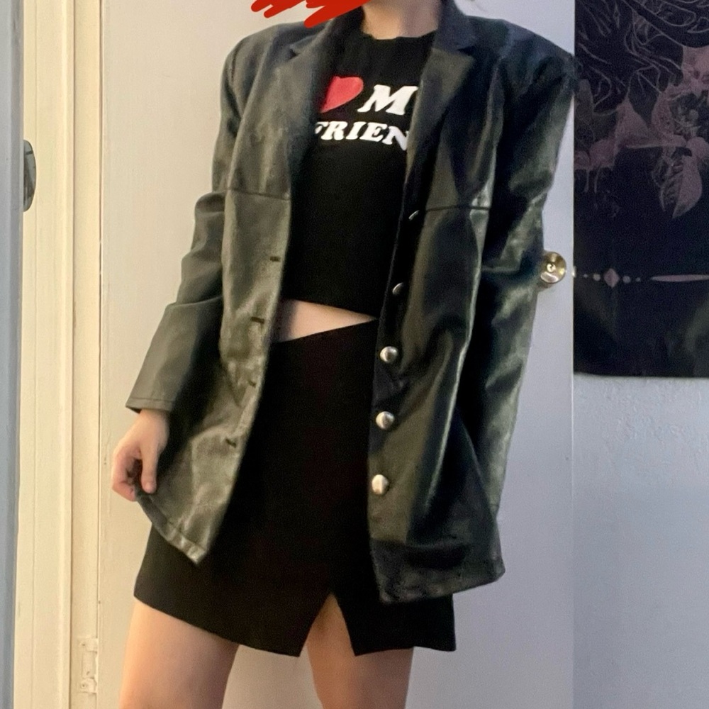 Aris Black Leather Blazer Versatile Suit Jacket